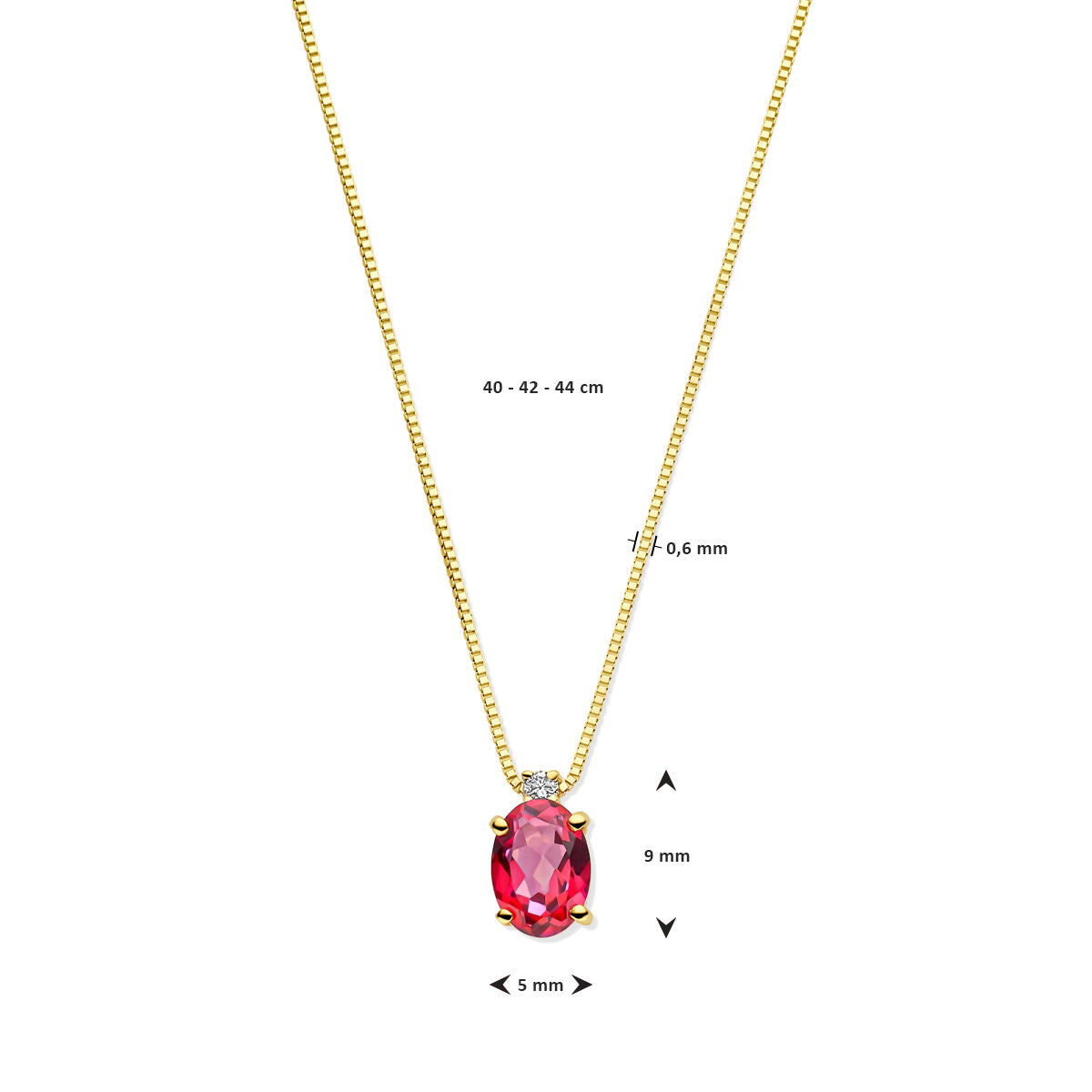 Collana da donna in oro giallo 14K con topazio rosa e diamante