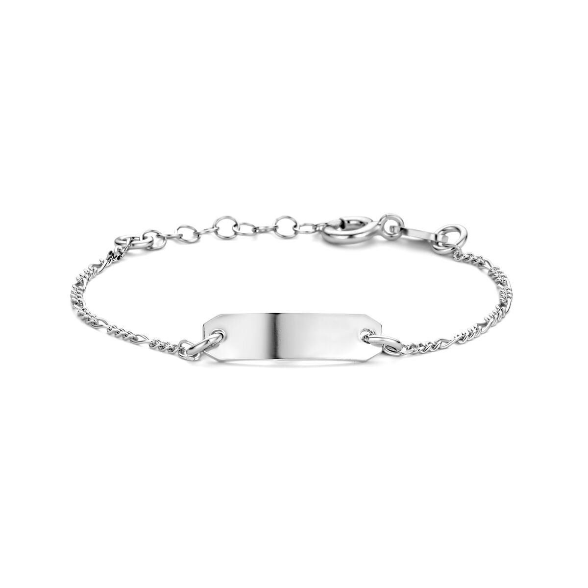 Bracciale in argento rodiato con piastra di incisione, lunghezza 16 + 2 cm, maglia rolò.
