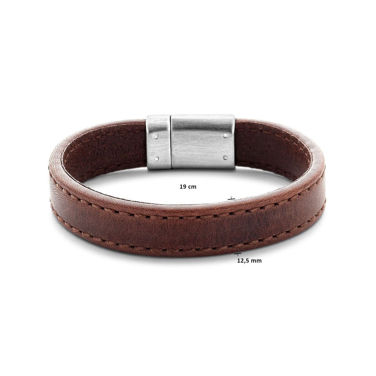 bracciale in pelle marrone scuro 12,5 mm acciaio