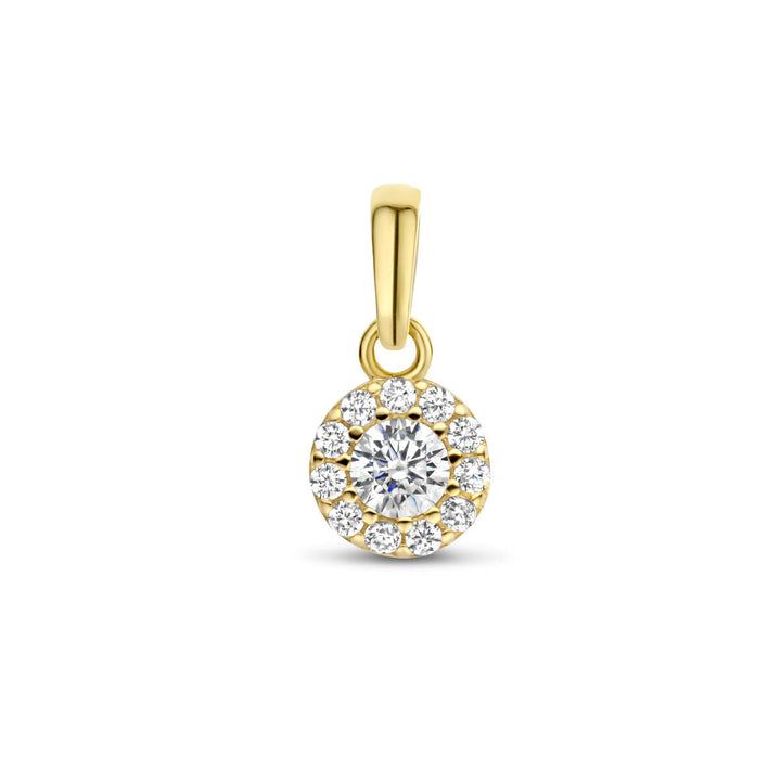 hanger zirkonia halo 14K geelgoud