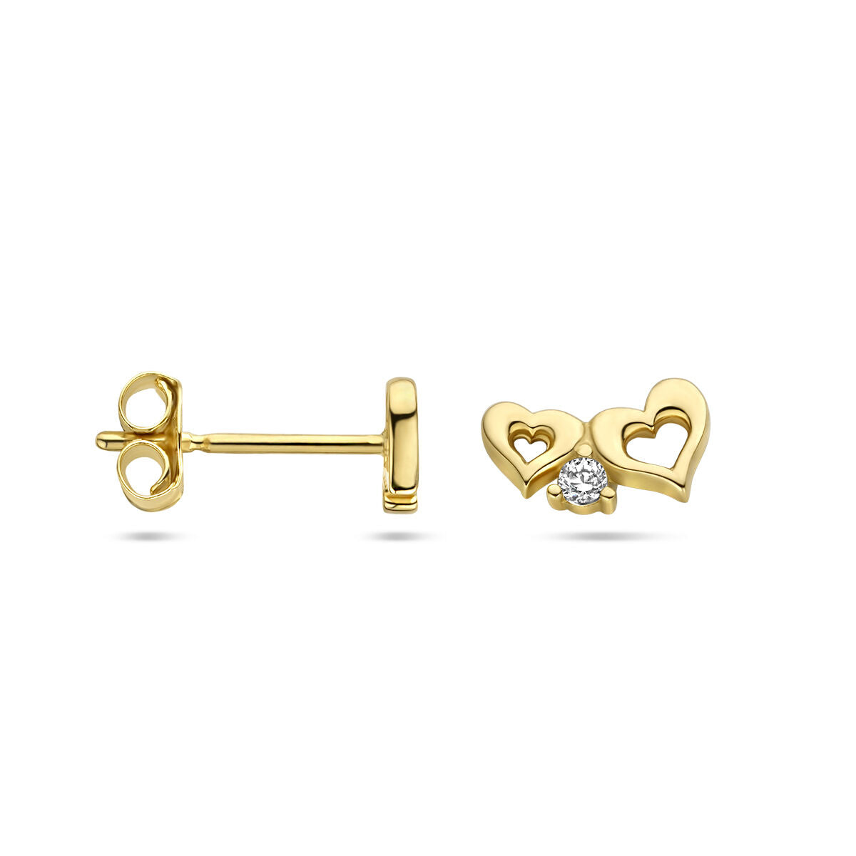 orecchini a bottone cuoricini zirconia oro giallo 14K