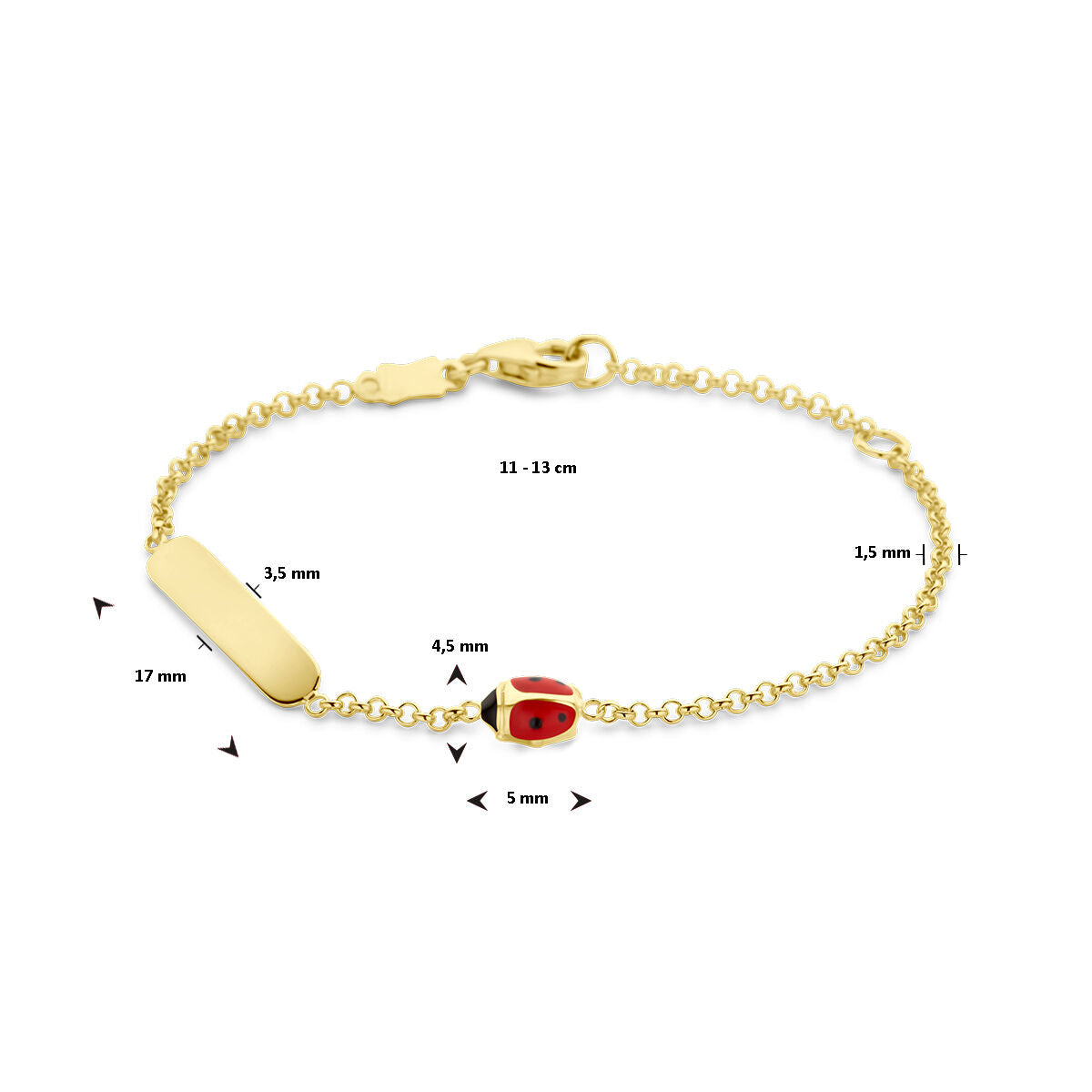 Braccialetto per neonati in oro coccinella con placca 3,5 mm 14K