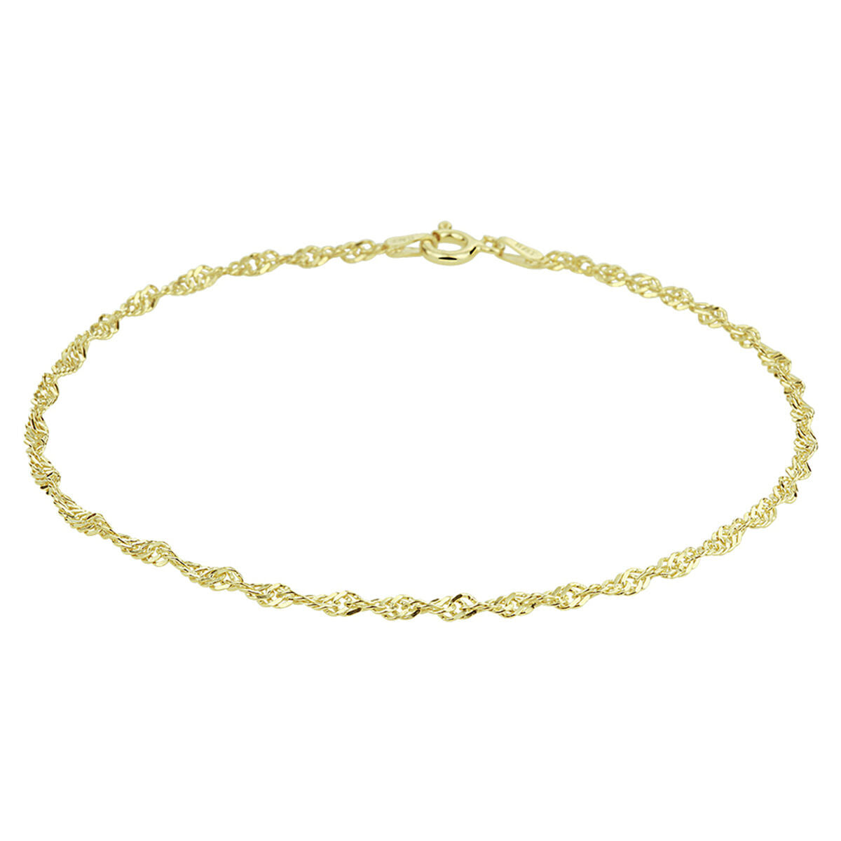 Bracciale in argento dorato, maglia singapore di 2,25 mm, lungo 24 cm.