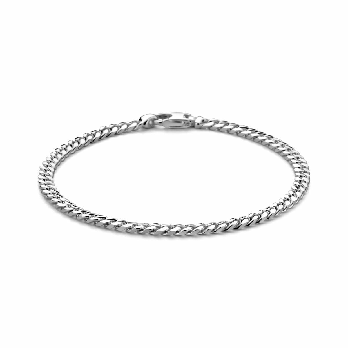 Bracciale in argento bianco con maglia rolò di 4 mm, lunghezza 21 cm, finitura lucida.