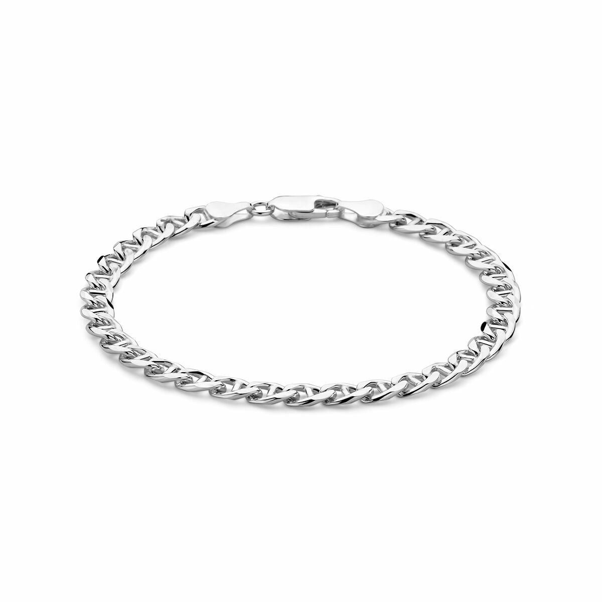 Bracciale in argento bianco con maglia ancorata di 5,8 mm e lunghezza di 21 cm.