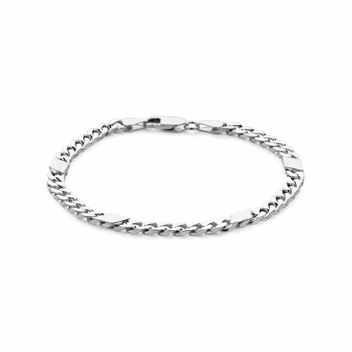 Bracciale gourmette con inserti a sei facce in argento bianco, lunghezza 21 cm.