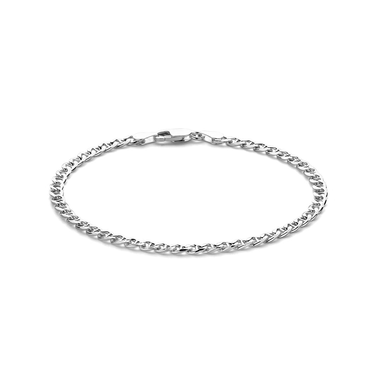 Bracciale in argento bianco con maglia rolò e barretta di 3,8 mm, lunghezza 21 cm.