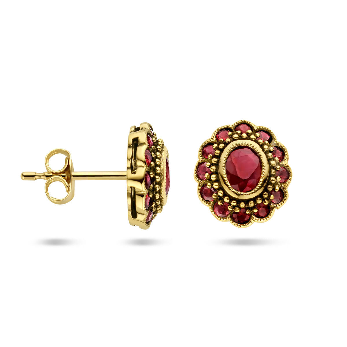 orecchini a bottone rubino oro giallo 14K