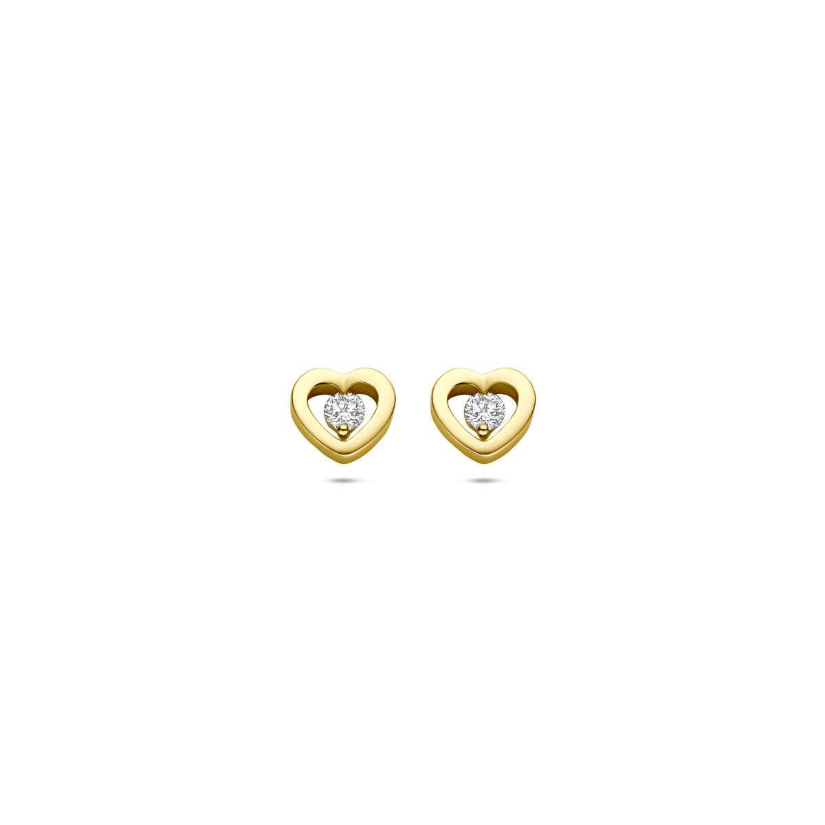 Orecchini a bottone in oro con cuoricino e diamante – 14k oro giallo