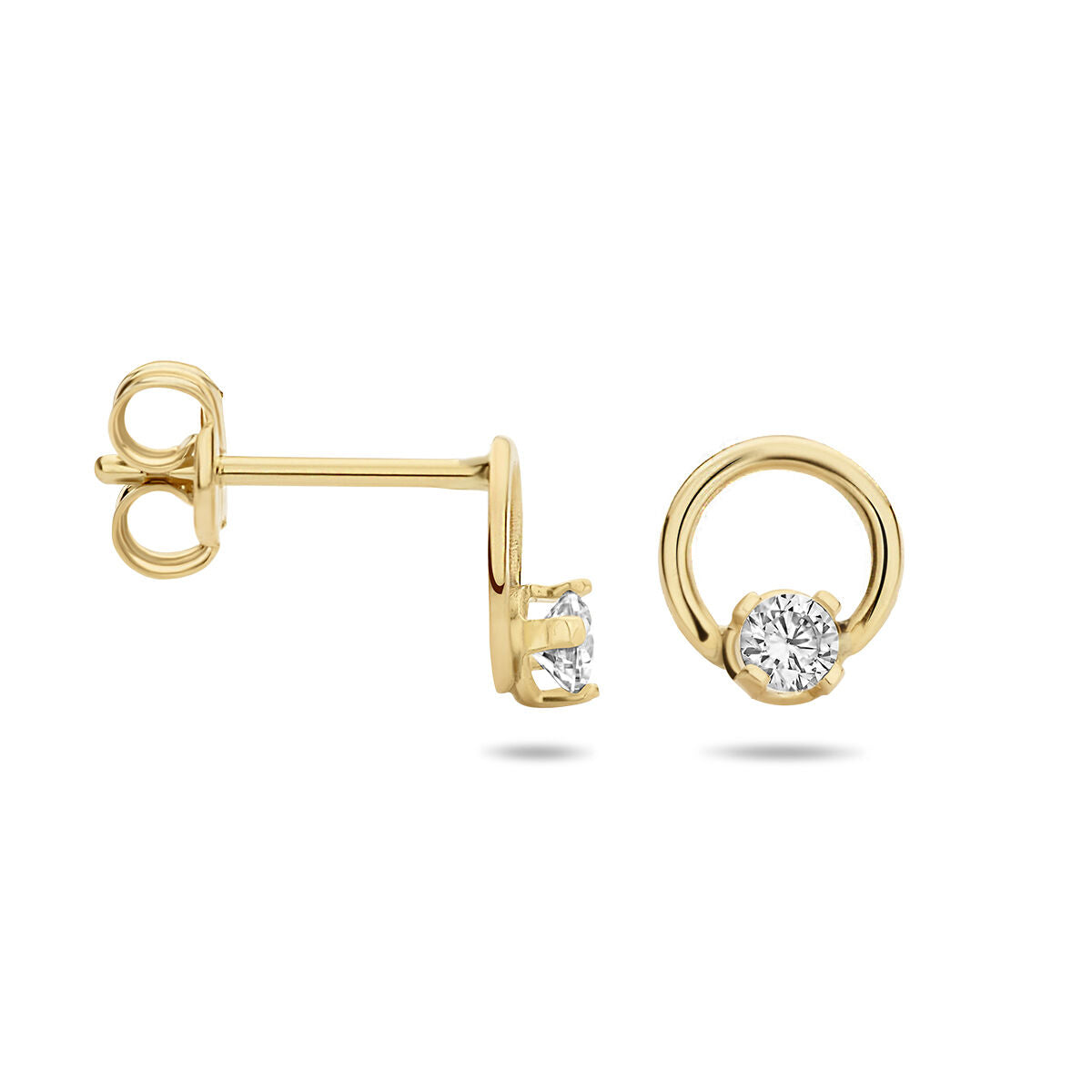 orecchini a bottone rotondi con zircone oro giallo 14K