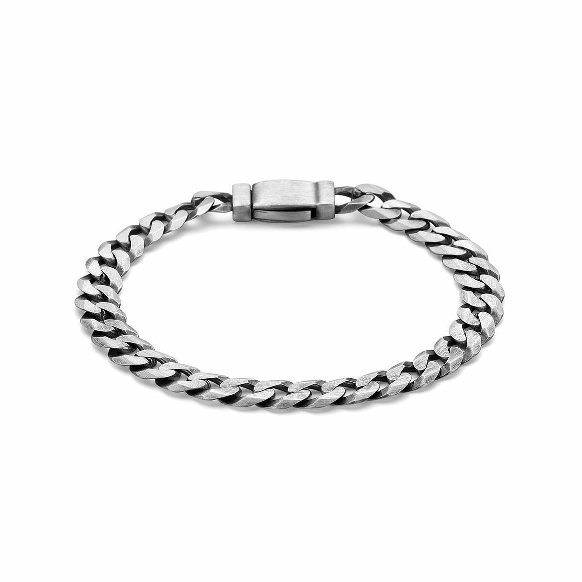 Bracciale in argento ossidato con maglia rolò a otto facce, larghezza 8,2 mm.