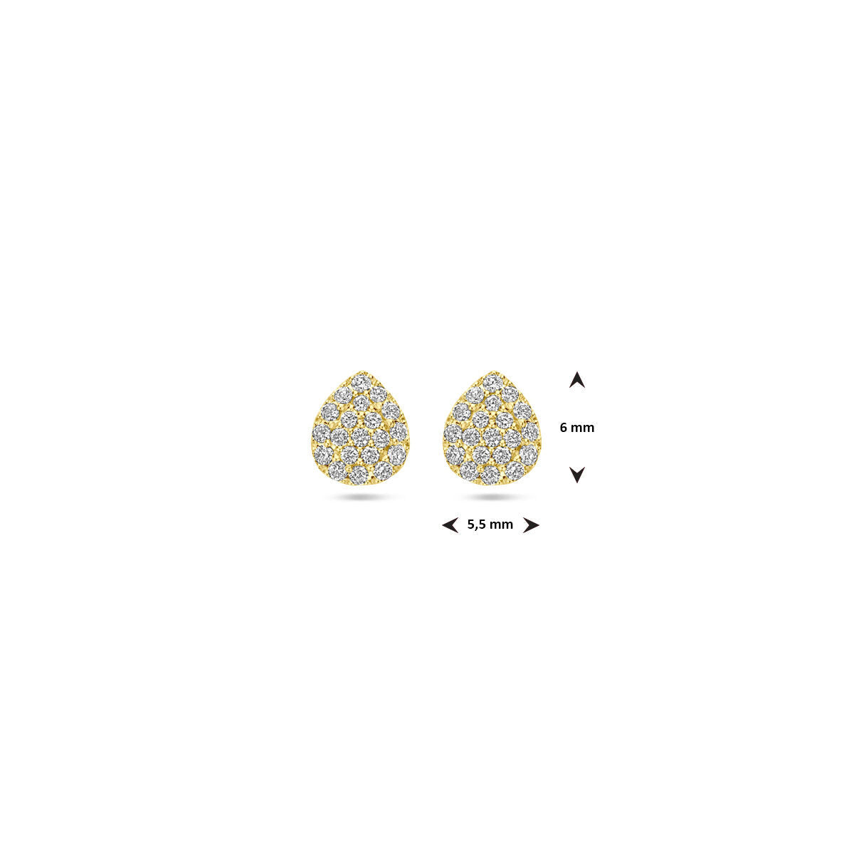 Orecchini a bottone goccia diamante 0.21ct (2x 0.105ct) h si 6 mm oro giallo 14K