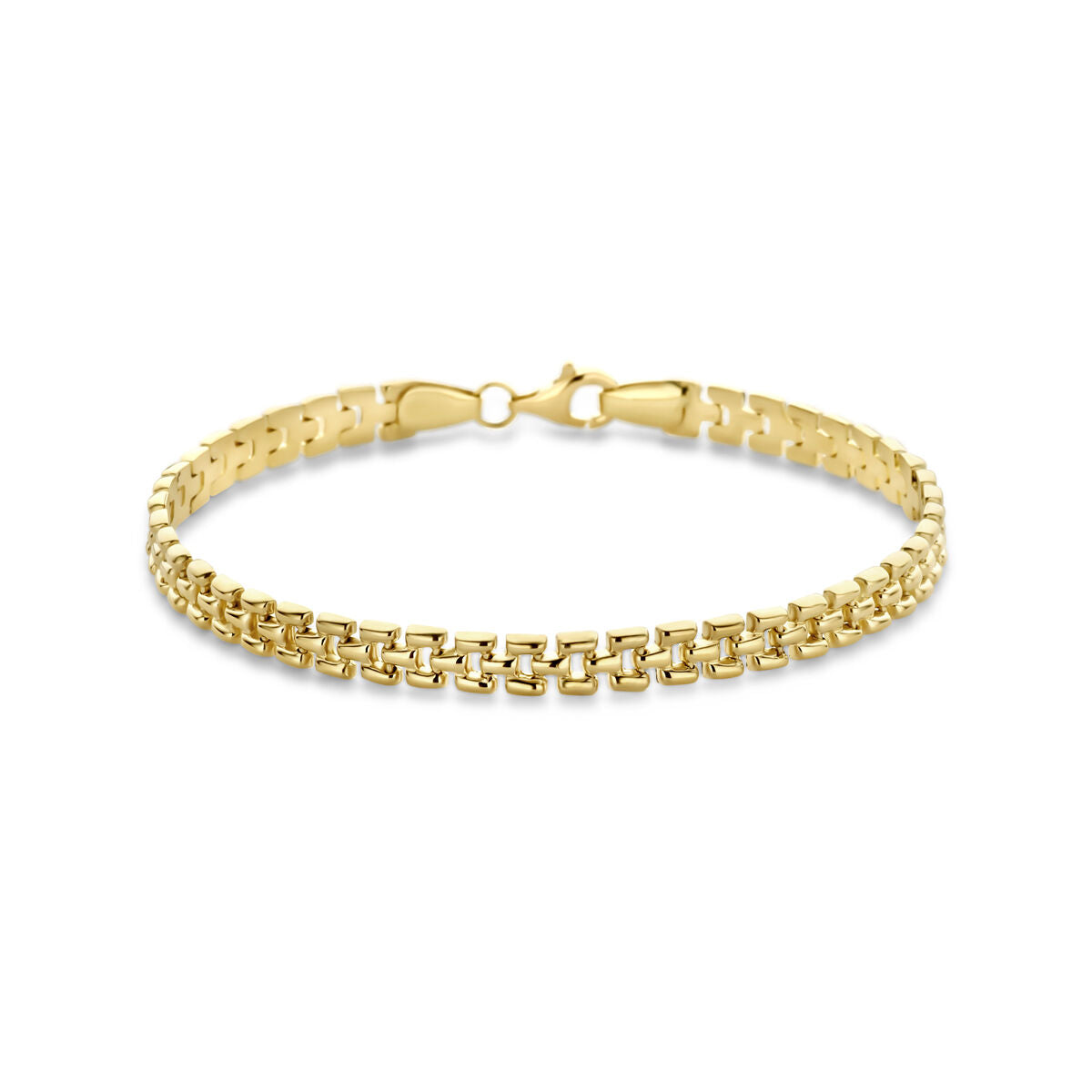 Bracciale in oro giallo 14K con maglia panter di 5 mm e lunghezza di 19 cm.