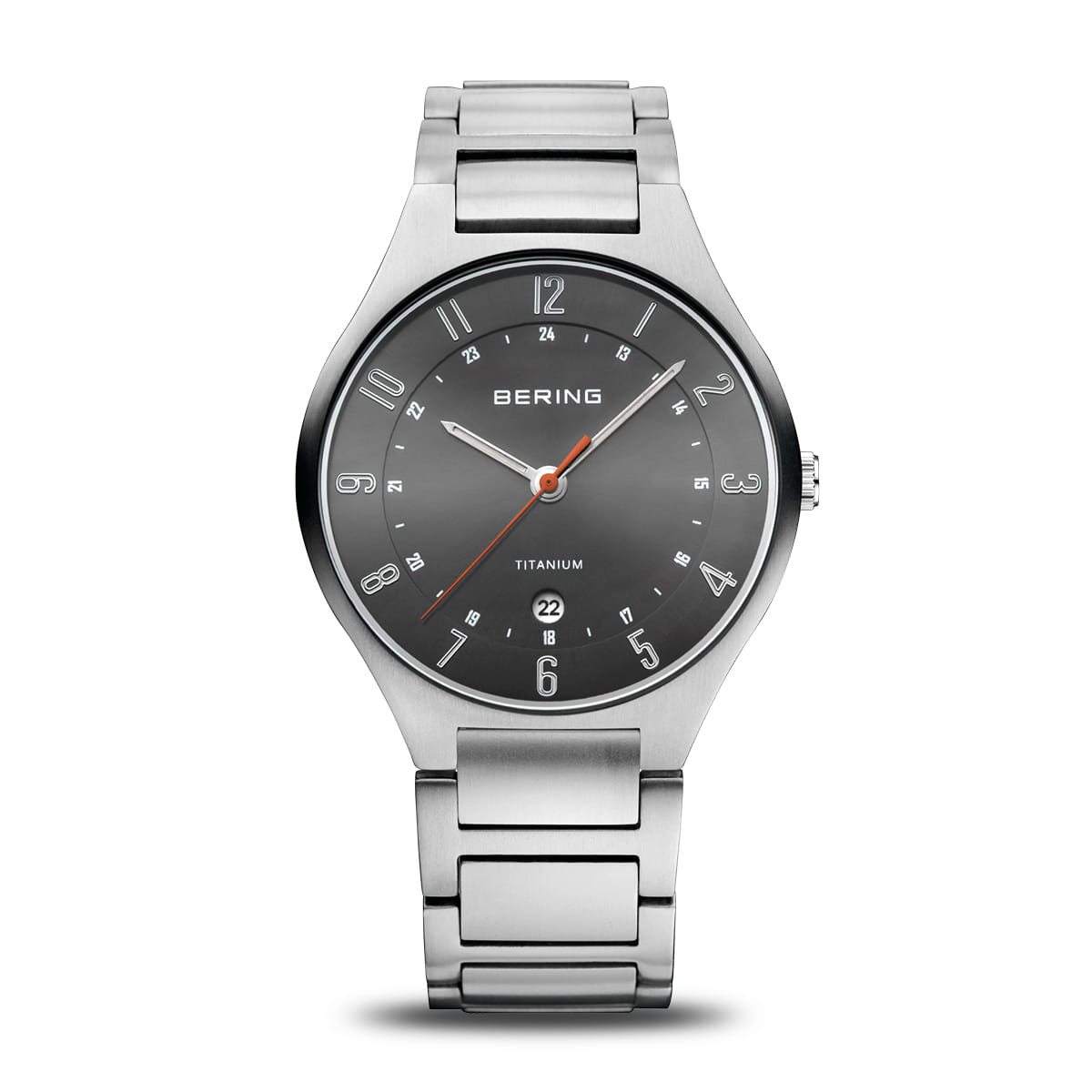 Orologio da uomo Bering con quadrante grigio, cassa in acciaio inox e bracciale lucido.