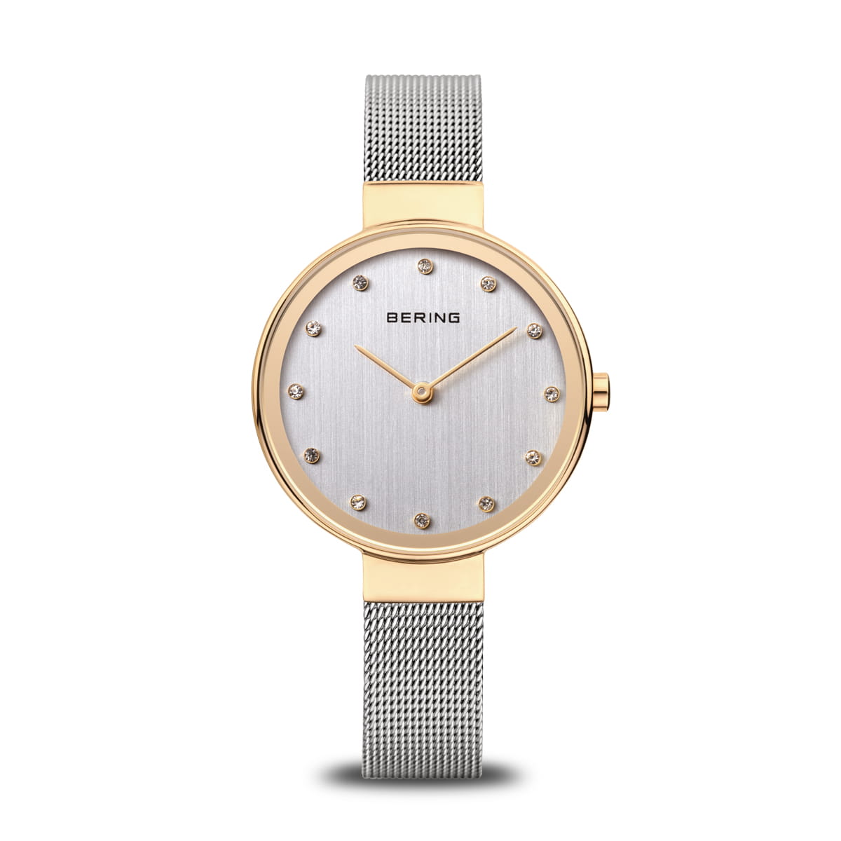 Orologio da donna con quadrante argentato, cassa dorata e cinturino in maglia rolò.