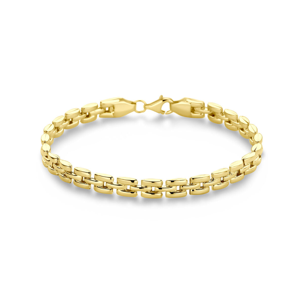 Bracciale in oro giallo 14K con maglie pantera di 5,3 mm e lunghezza di 19 cm.