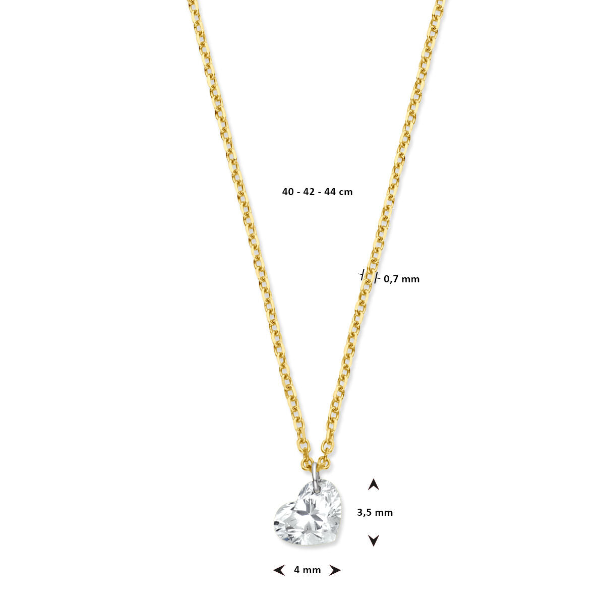 collana cuoricino diamante lab grown 0,7 mm 40 - 42 - 44 cm 0.25ct g si oro giallo 14K