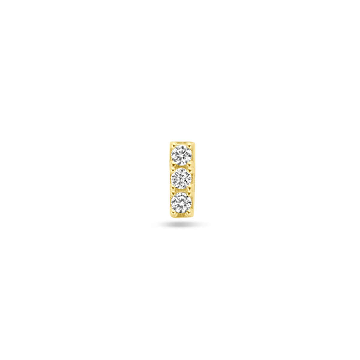 Flat back piercing van 14K geelgoud met drie heldere zirkonia's van 5 mm.