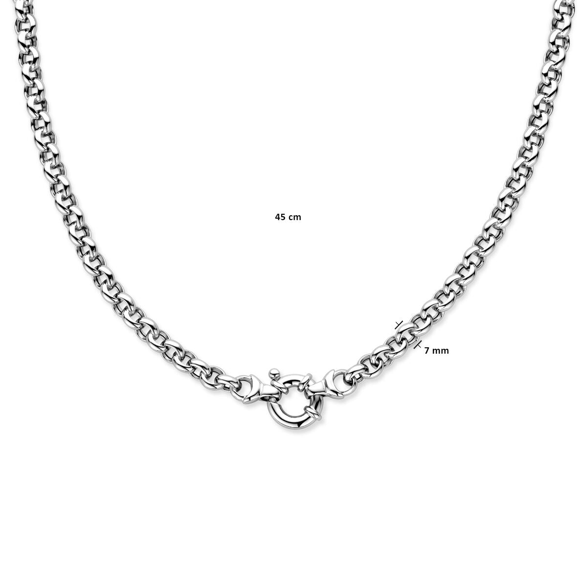 collana jasseron 7 mm con chiusura a moschettone grande argento rodiato
