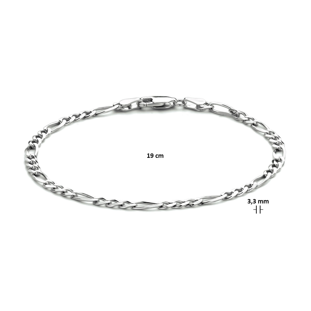 figaro 3,3 mm argento rodiato