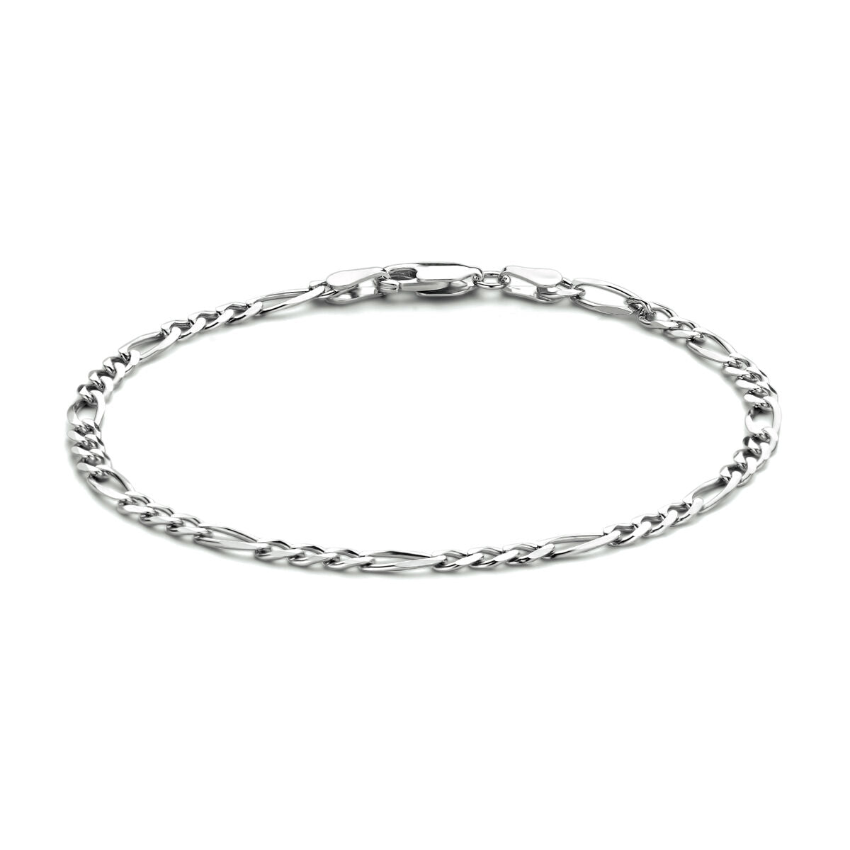 Bracciale figaro in argento rodiato di 3,3 mm con maglie alternate.