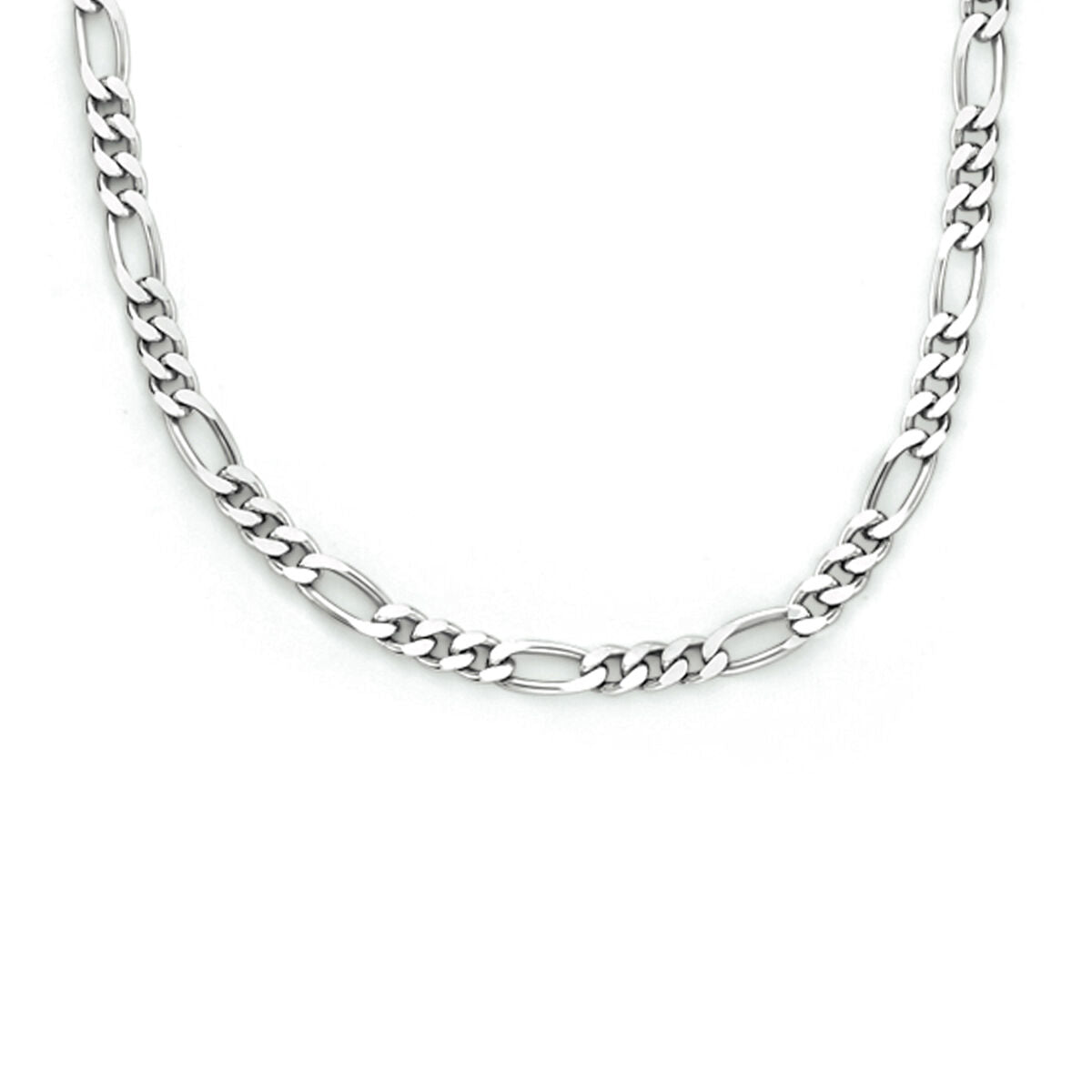 Collana figaro in argento rodiato, maglie da 2,2 mm, design alternato.