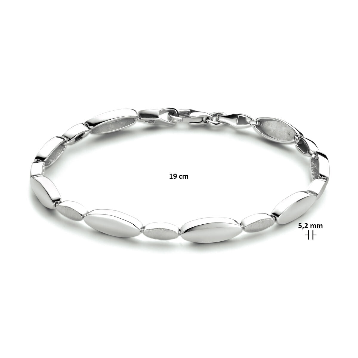 bracciale 5,2 mm 19 cm lucido/opaco argento rodiato