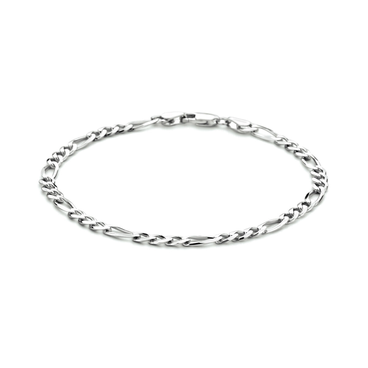 Bracciale figaro in argento rodiato, 4,0 mm di larghezza e 20 cm di lunghezza.