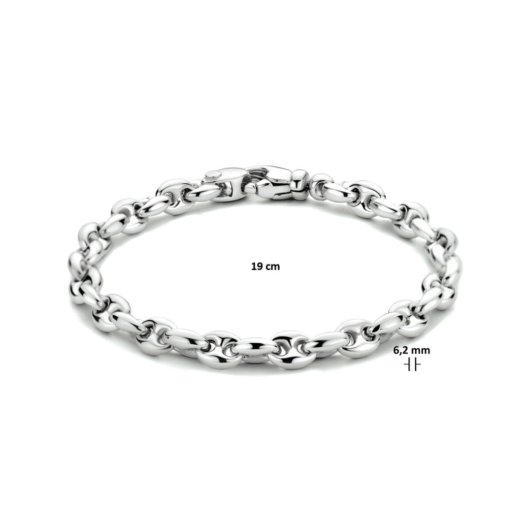 armband koffieboon 6,2 mm 19 cm zilver gerhodineerd