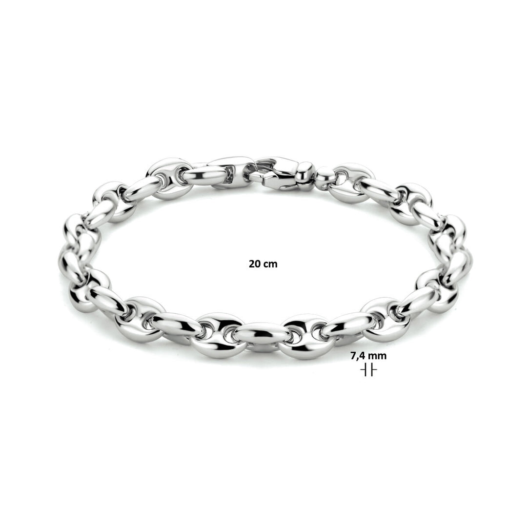 armband koffieboon 7,4 mm 20 cm zilver gerhodineerd