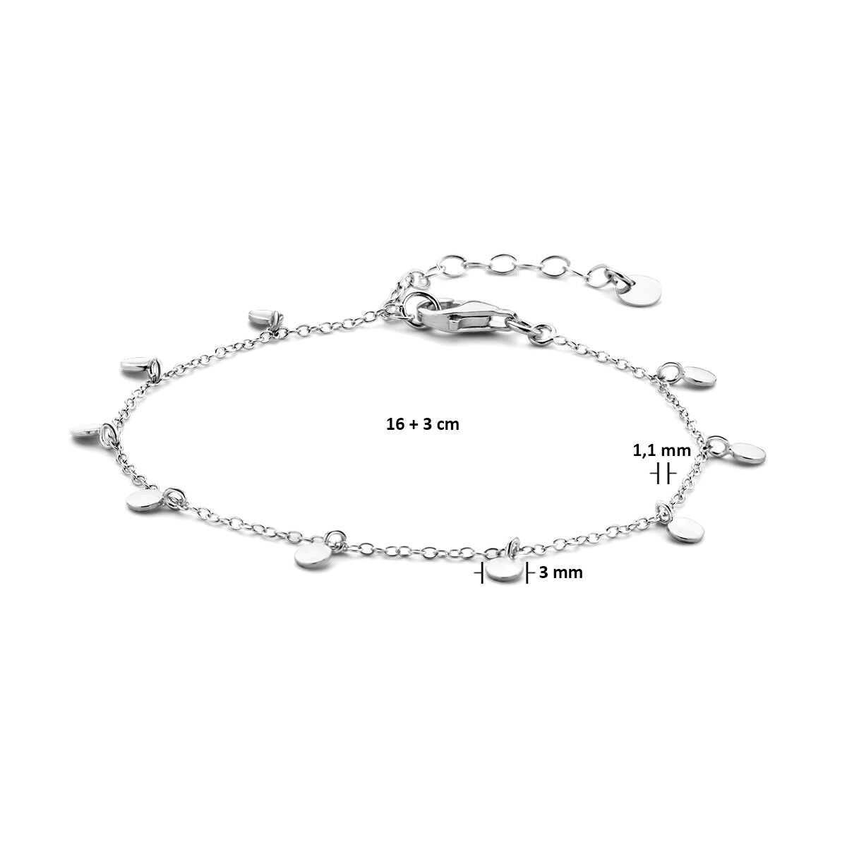 bracciale cerchietti 16 + 3 cm argento rodiato