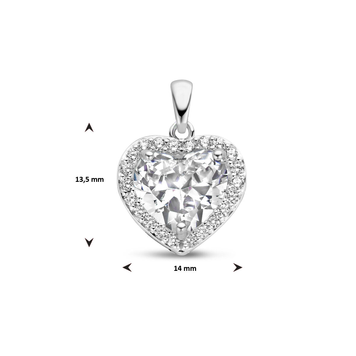 ciondolo cuore zircone halo argento rodiato