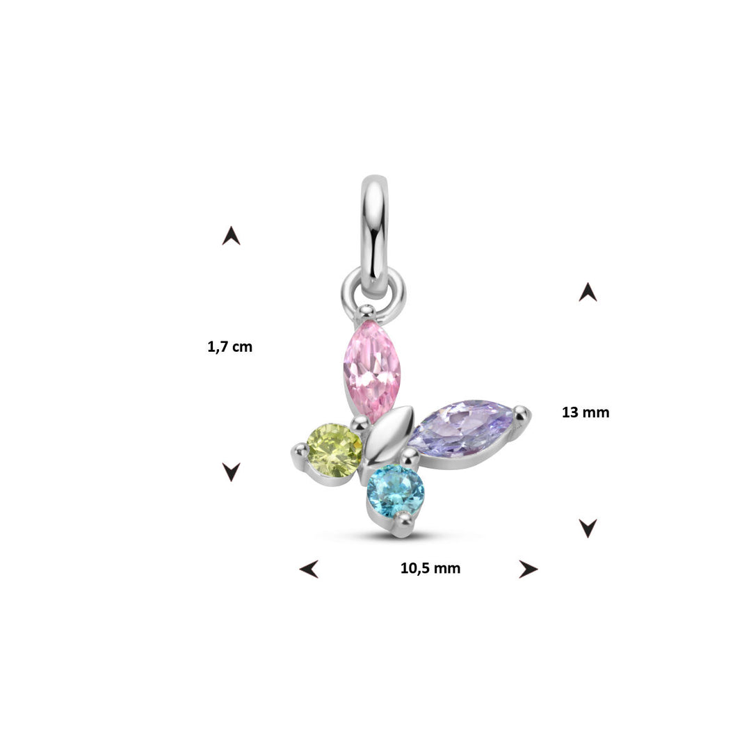 hanger vlinder meerdere kleuren zirkonia zilver gerhodineerd
