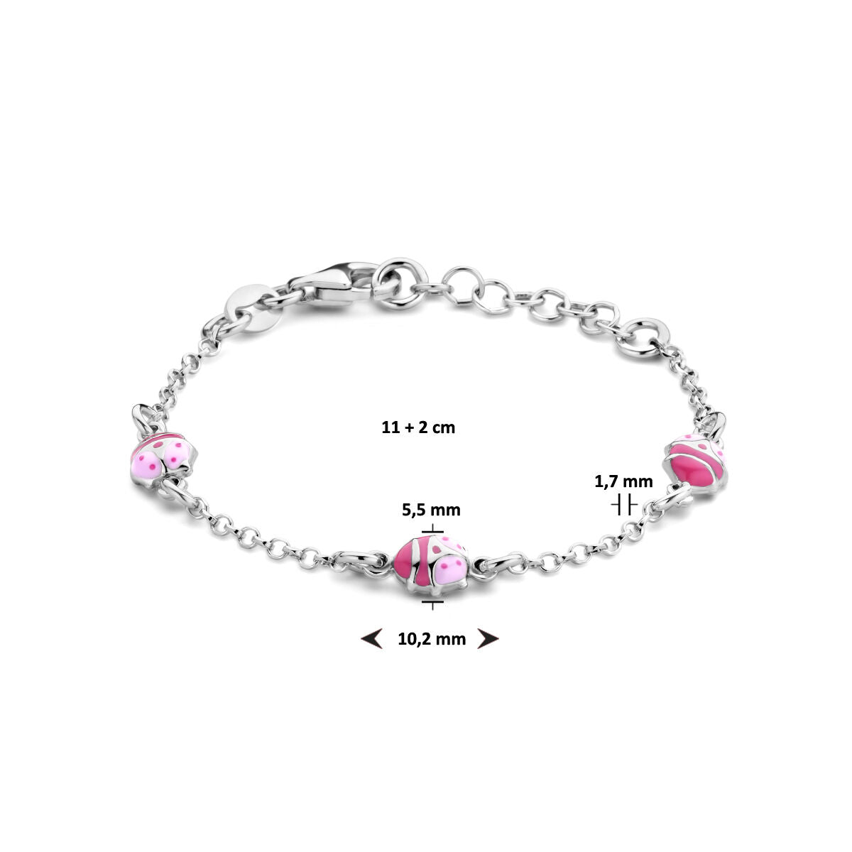 bracciale coccinella 11 + 2 cm argento rodiato