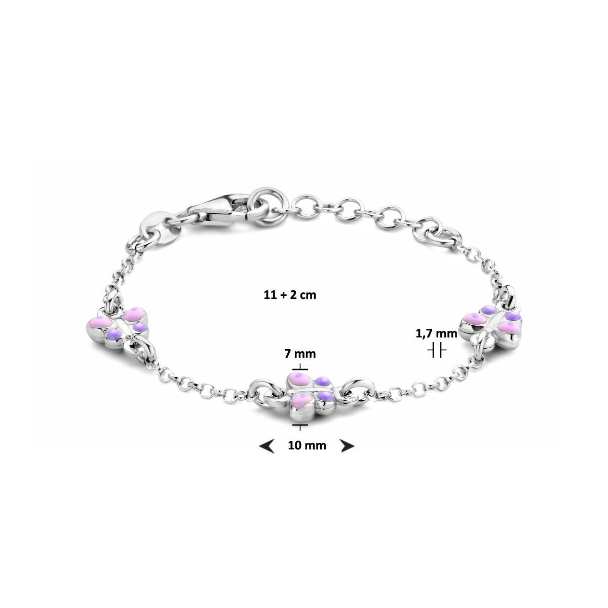 bracciale farfalle 11 + 2 cm argento rodiato