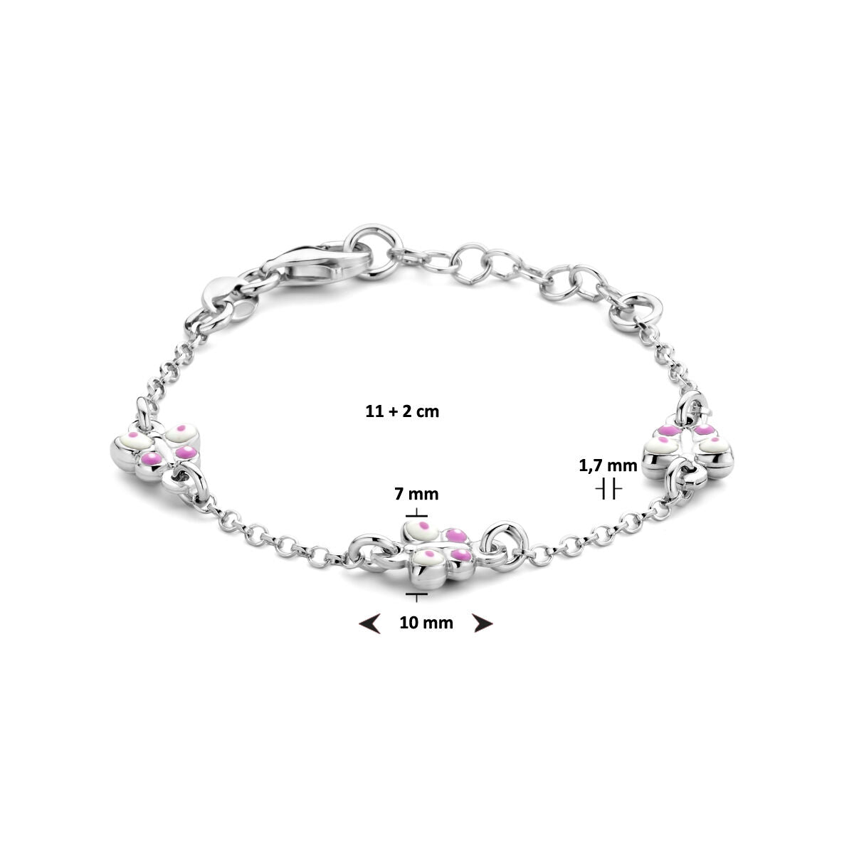 bracciale farfalle 11 + 2 cm argento rodiato