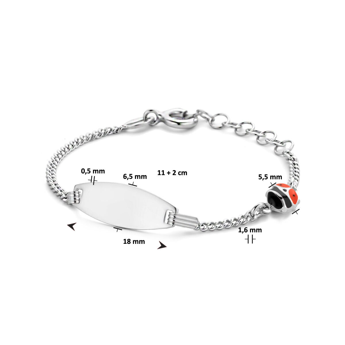 bracciale da incidere coccinella piastra 6,5 mm 11 + 2 cm argento rodiato