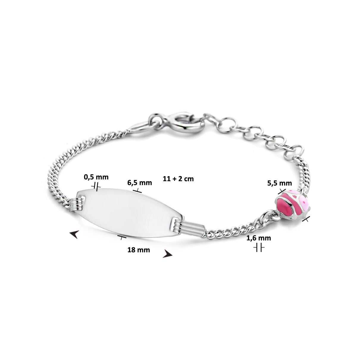 bracciale da incidere coccinella piastra 6,5 mm 11 + 2 cm argento rodiato