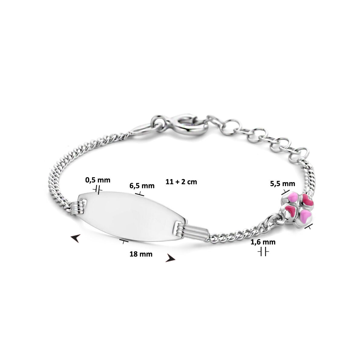 bracciale da incidere piastrina trifoglio 6,5 mm 11 + 2 cm argento rodiato