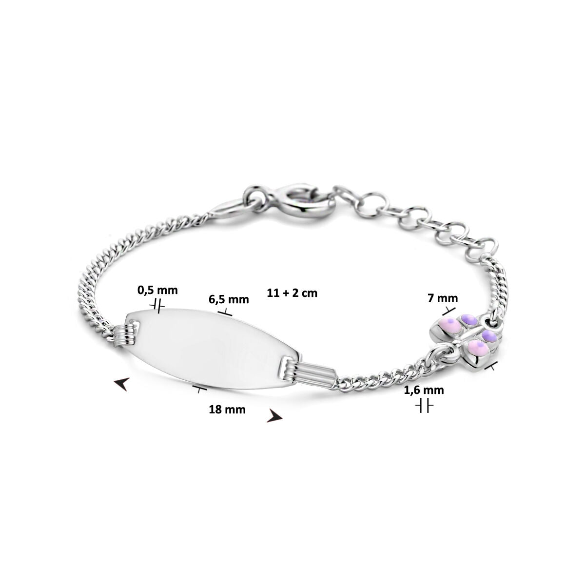bracciale da incidere piastrina farfalla 6,5 mm 11 + 2 cm argento rodiato