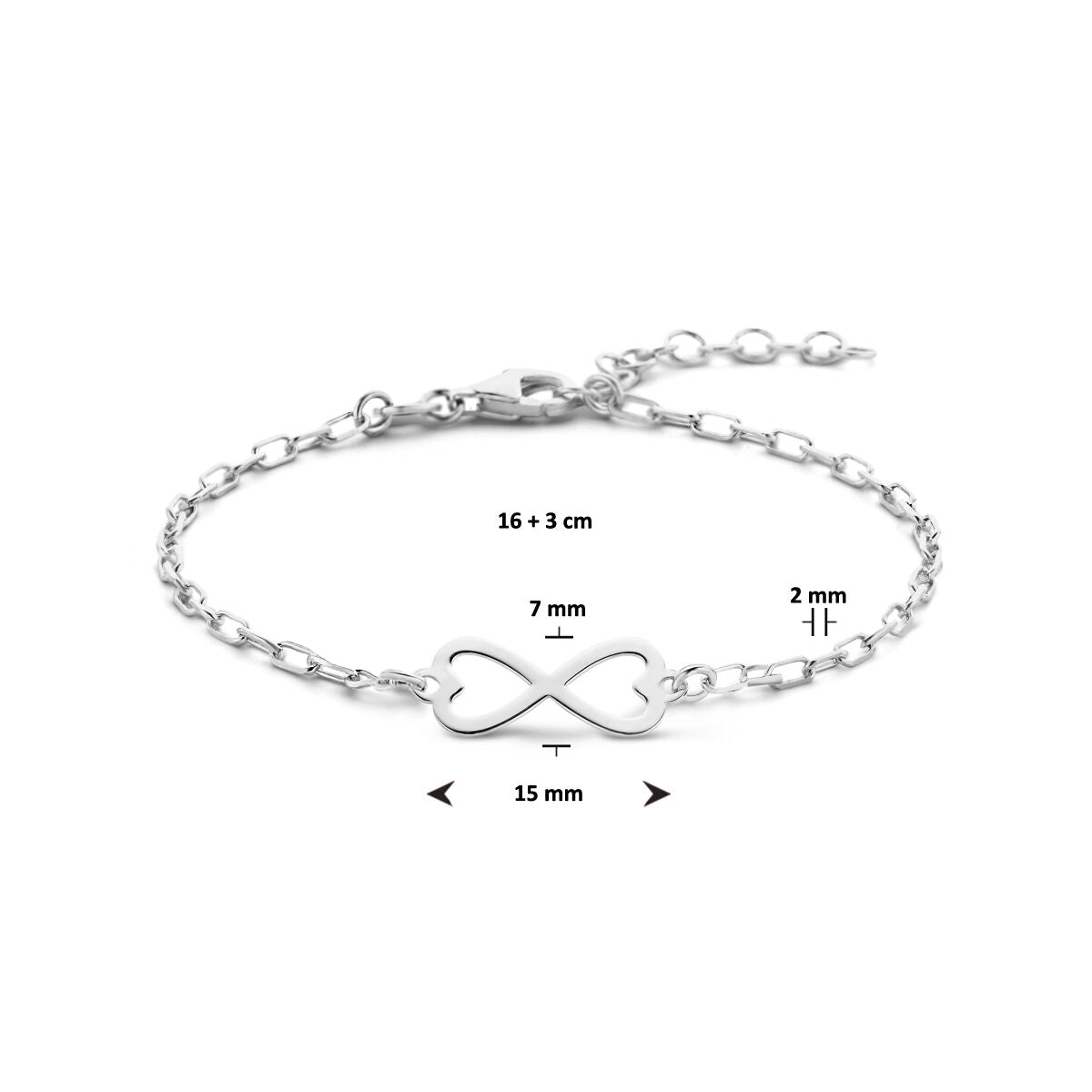 bracciale infinito 16 + 3 cm argento rodiato