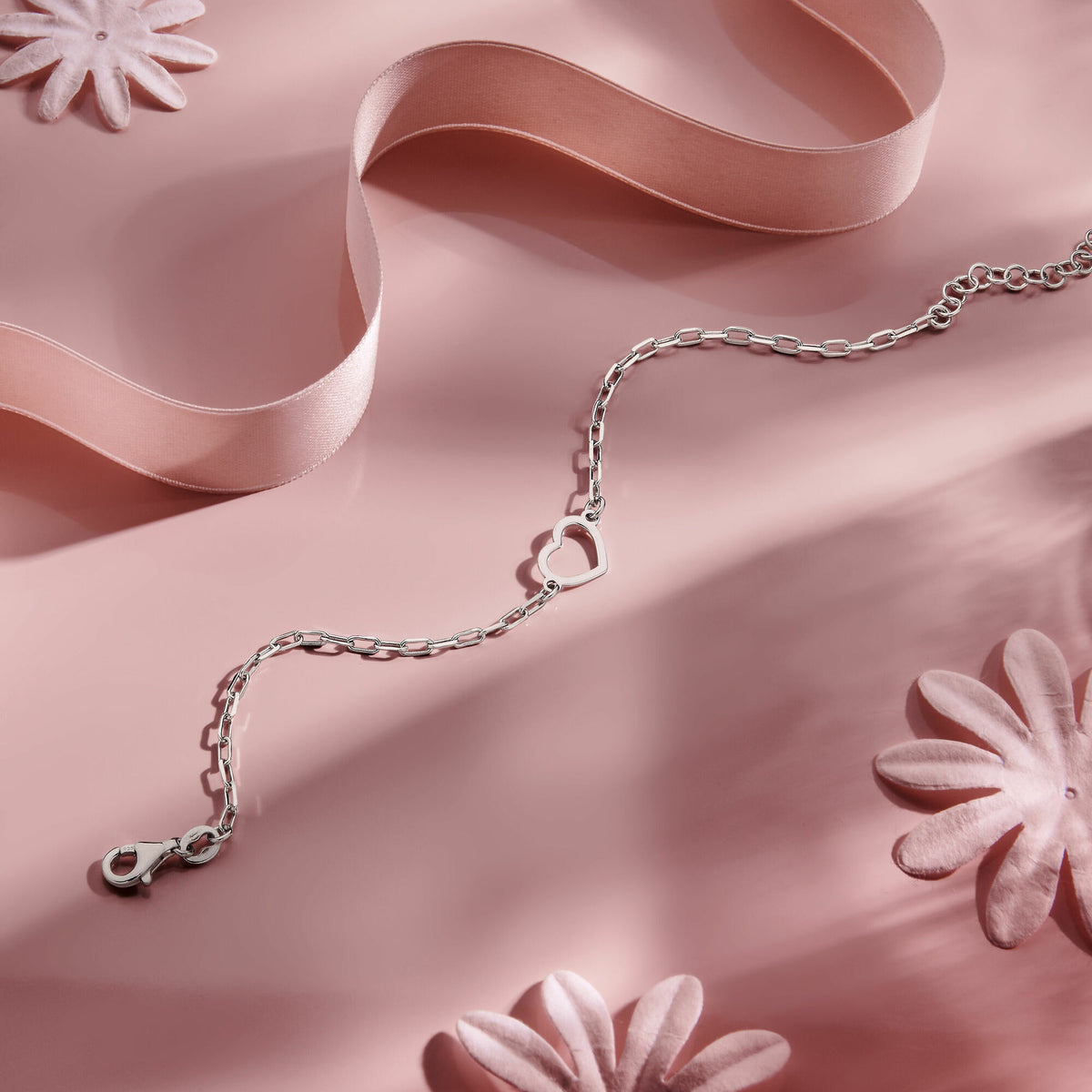bracciale cuore 16 + 3 cm argento rodiato