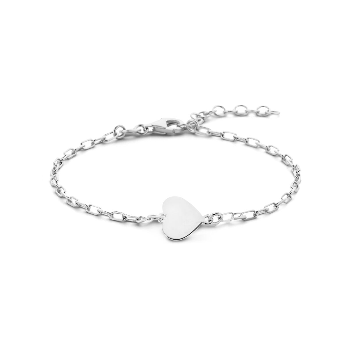 Bracciale in argento rodiato con ciondolo a forma di cuore, lunghezza 16 + 3 cm.