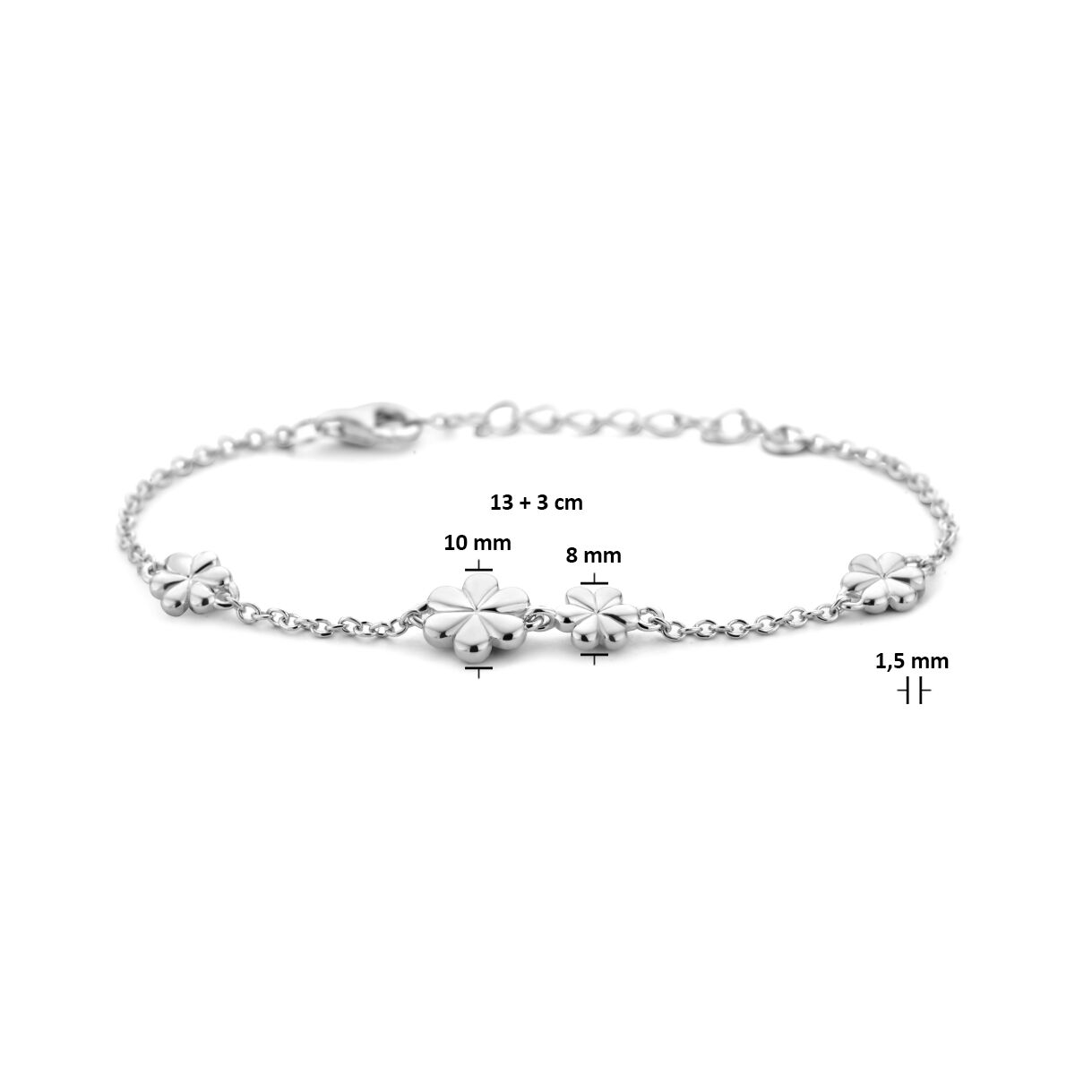 bracciale fiori 13 + 3 cm argento rodiato