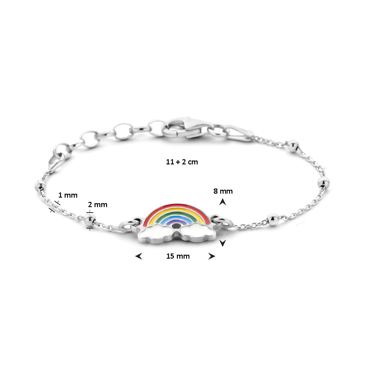bracciale arcobaleno 1,0 mm 11 + 2 cm argento rodiato