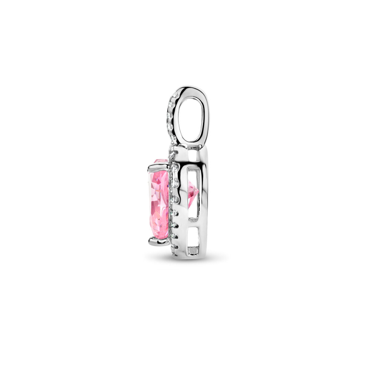 ciondolo cuore zirconia bianca e rosa halo argento rodiato