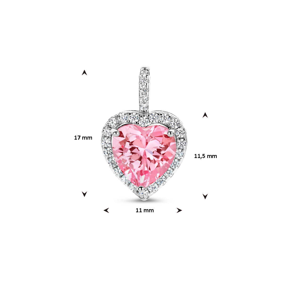 ciondolo cuore zirconia bianca e rosa halo argento rodiato