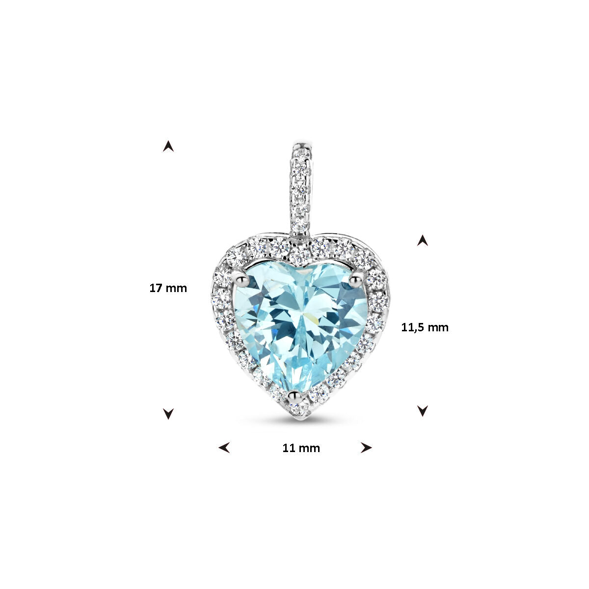ciondolo cuore zircone bianco e color acquamarina halo argento rodiato