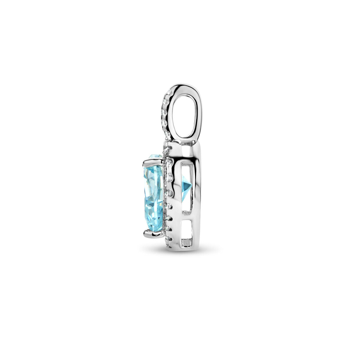 ciondolo cuore zircone bianco e color acquamarina halo argento rodiato