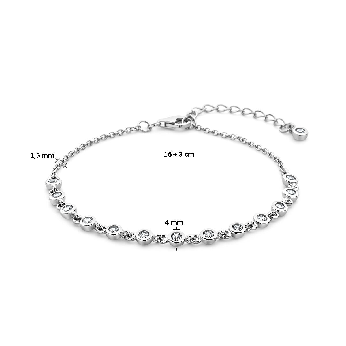 bracciale zircone 16 + 3 cm argento rodiato